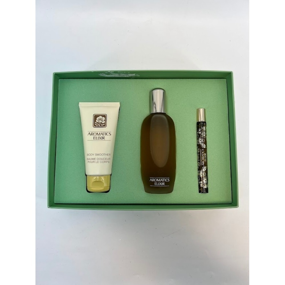 Clinique Aromatic Elixir Riches 3 PIECE Gift Set  3.4‎ oz Spray 2.5 oz Lotion